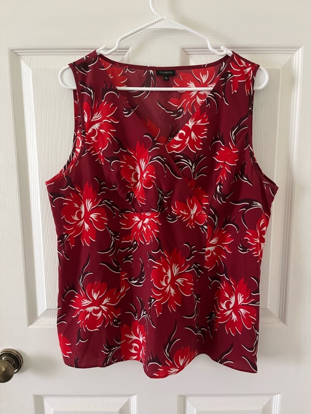 Talbots Red Floral Sleeveless V-Neck Top